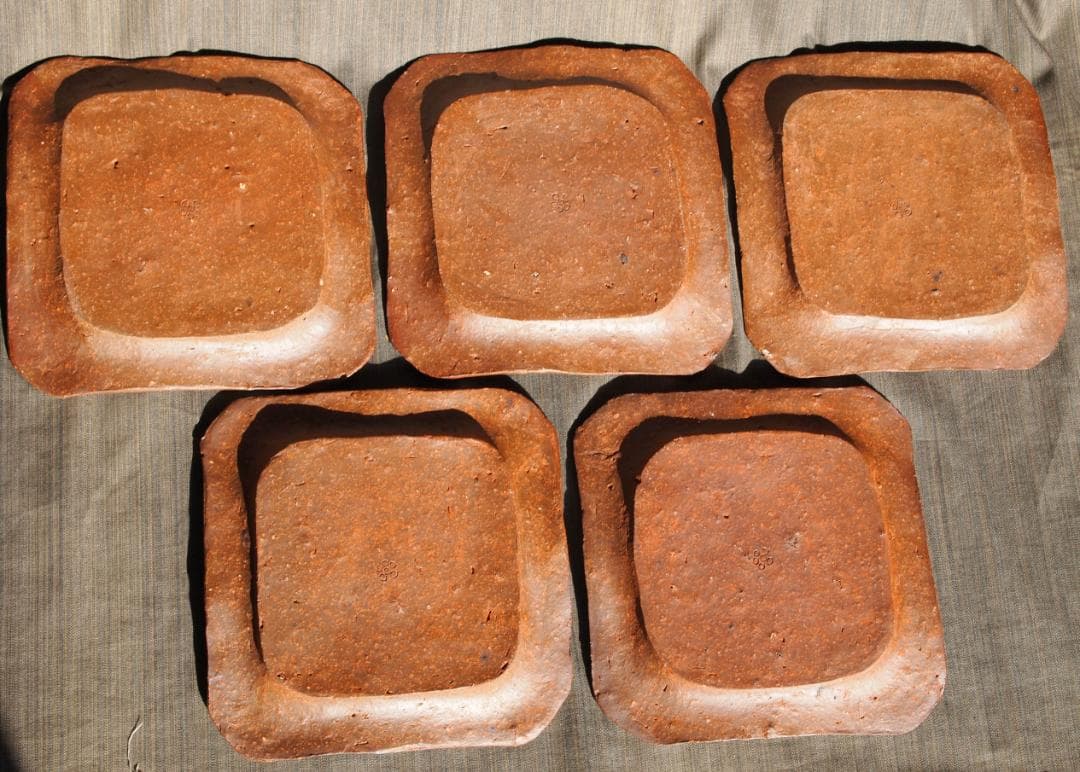 希少作☆森陶岳☆備前【寒風】角皿5枚組☆共