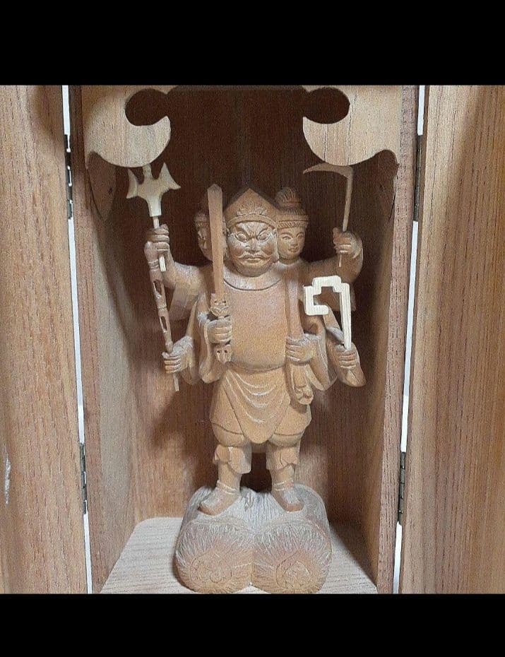 三面出世大黒天　厨子　仏像 木彫り仏像 【小仏】柘植三面出世大黒天 淡彩色 比叡山形三面大黒天
