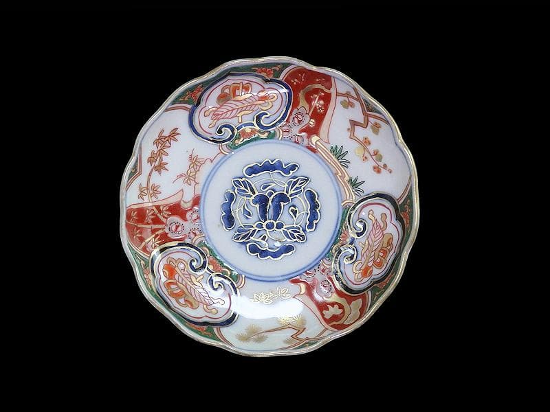 古伊万里 金襴手 窓絵 宝尽くしに松竹梅の図 4寸皿 5枚 B091AS-CZa