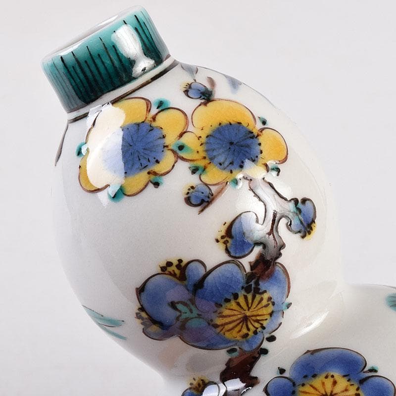 九谷焼 三代三ツ井為吉作 色絵松竹梅文 瓢箪徳利 一對 共箱 C