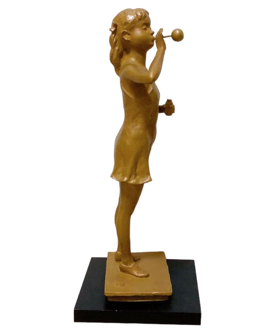 しゃぼん玉 矢野秀徳 ブロンズ 少女像 オブジェ 177/950 矢野静子識箱