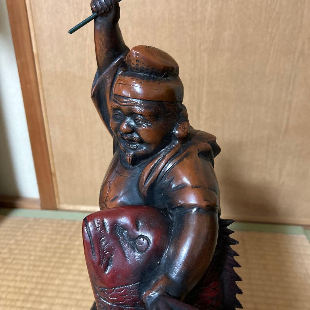 鯛抱き戎様 鋳造 新品保管品 極美品 大型オブジェ 高さ50