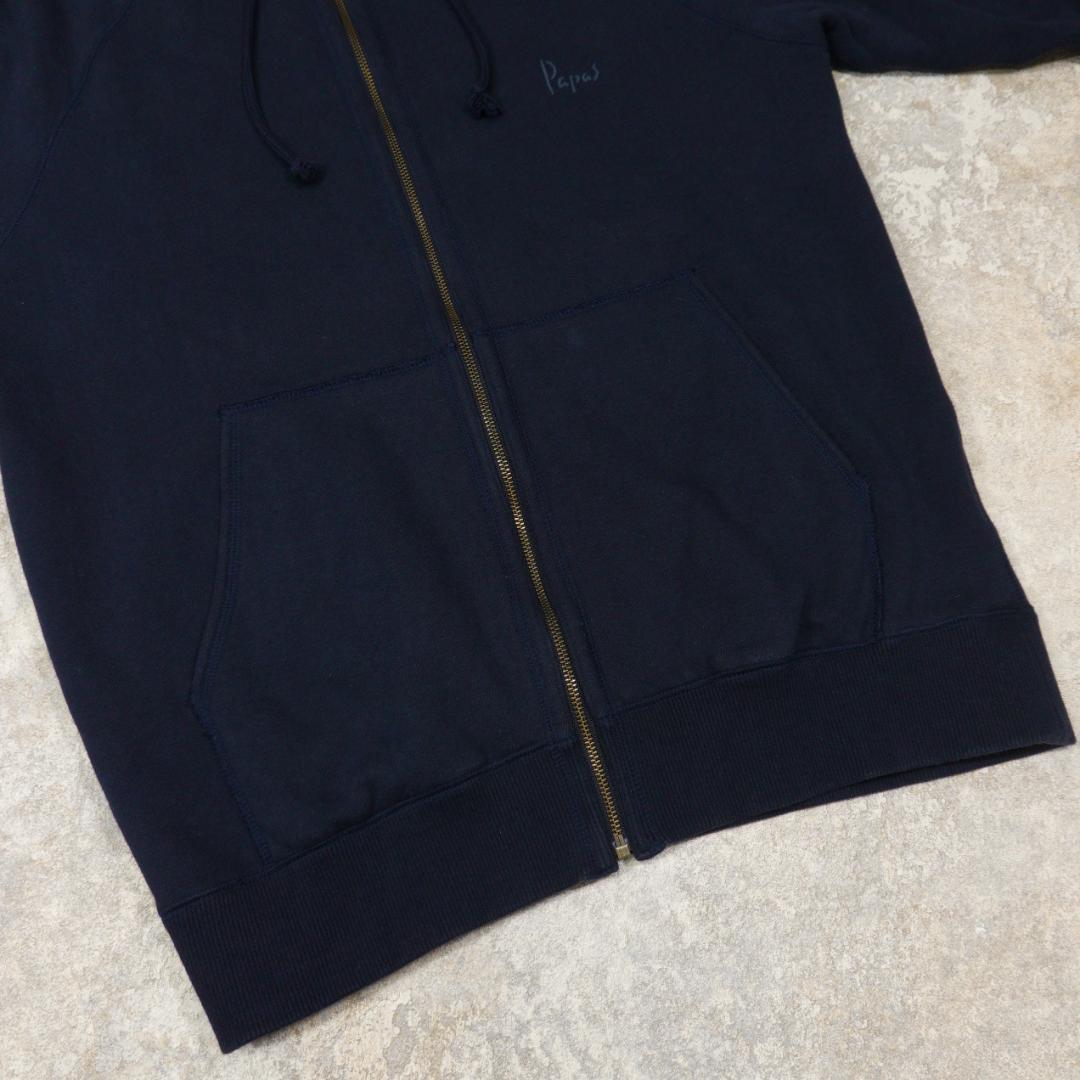 papas 日本製 スウェットジップパーカー L ネイビー ロゴ ワッペン
