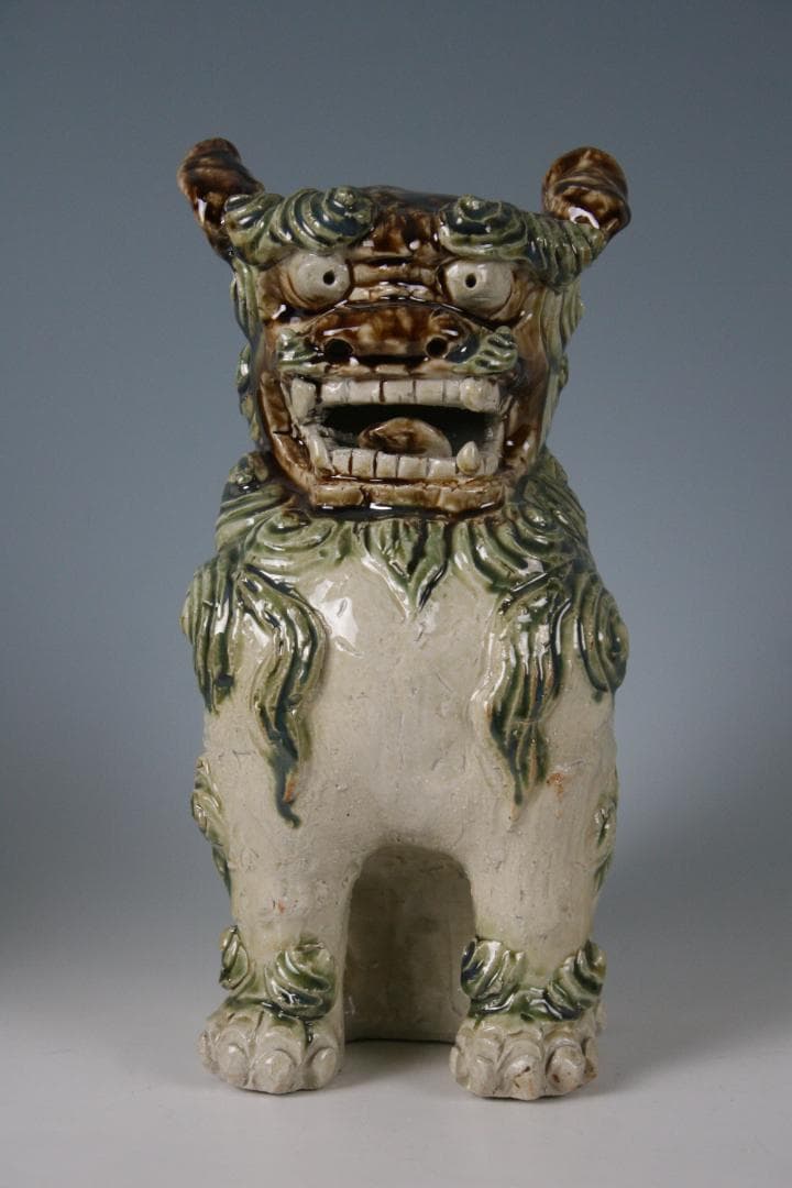 金城敏徳 作　緑釉立シーサー（特大）1対