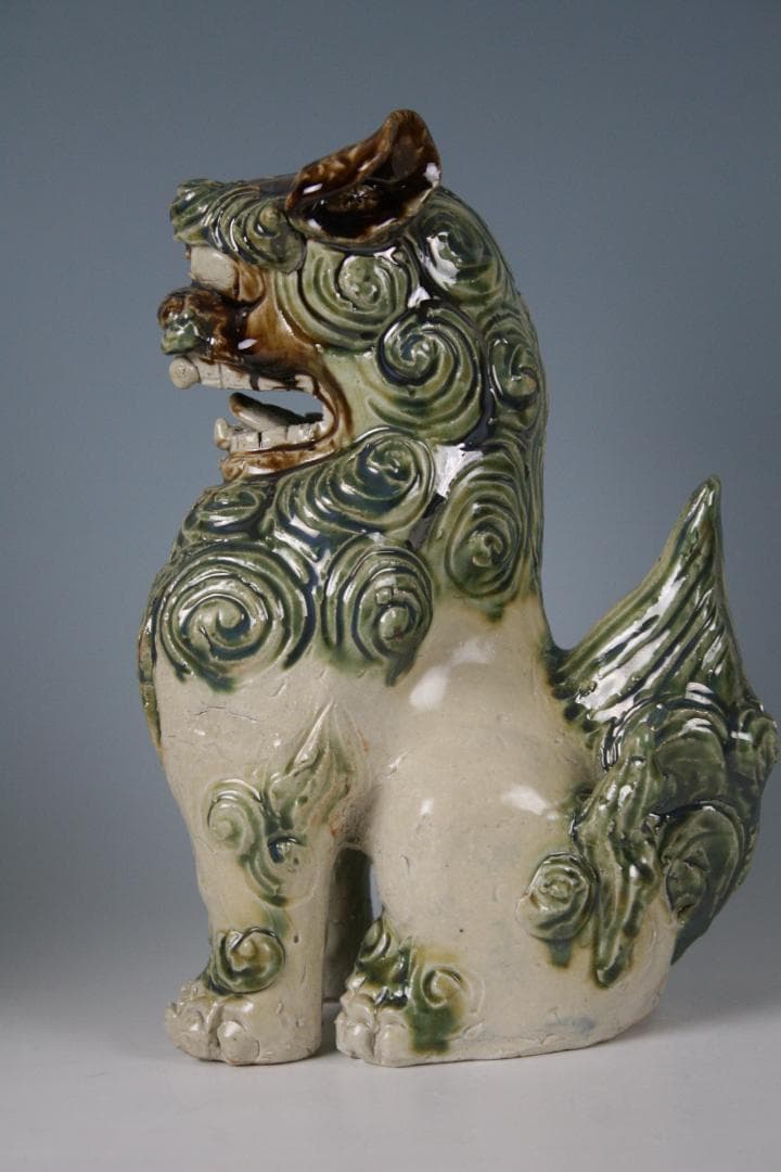 金城敏徳 作　緑釉立シーサー（特大）1対