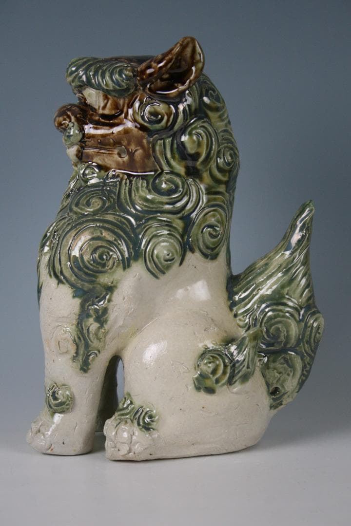 金城敏徳 作　緑釉立シーサー（特大）1対