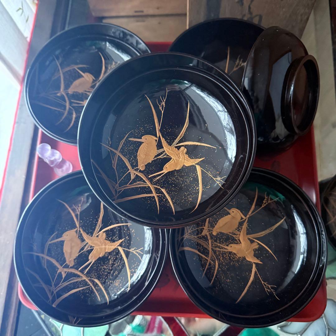 2245様感謝‼️JAPAN蒔絵かわせみ天然木伏蒔絵 芦にかわせみ真塗厚物椀