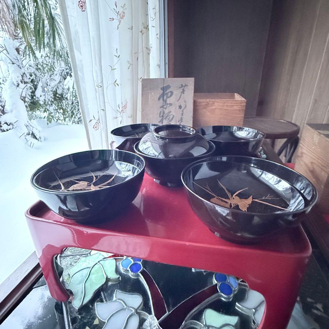 2245様感謝‼️JAPAN蒔絵かわせみ天然木伏蒔絵 芦にかわせみ真塗厚物椀