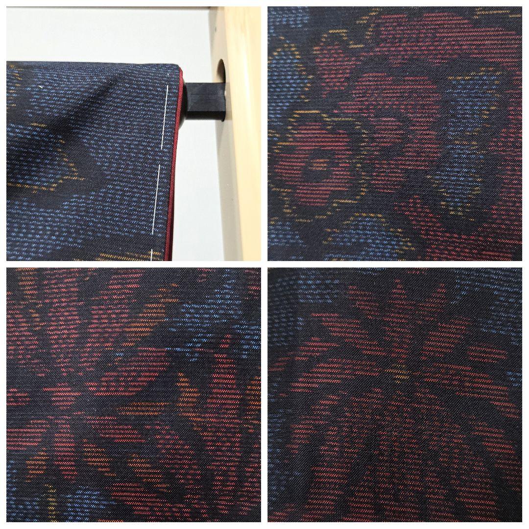 A 本場大島紬 雪輪に花模様 紺色 袷 正絹 小紋 着物 証紙付 15 - メルカリ