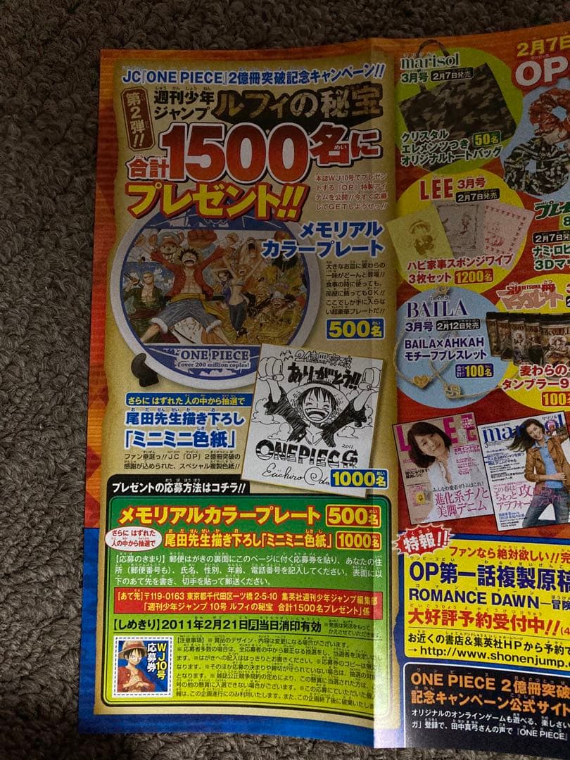 ONE PIECE 2億冊突破記念キャンペーン メモリアルプレート 応募券付