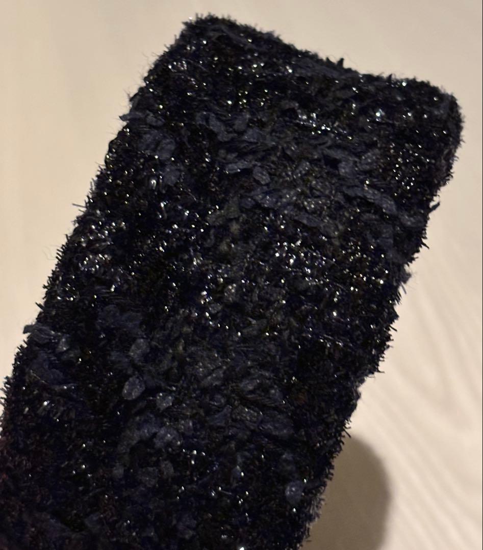 未使用 ラ マジョリーナ 大人のカチューシャ ヘアバンド ブラックラメ ツイード