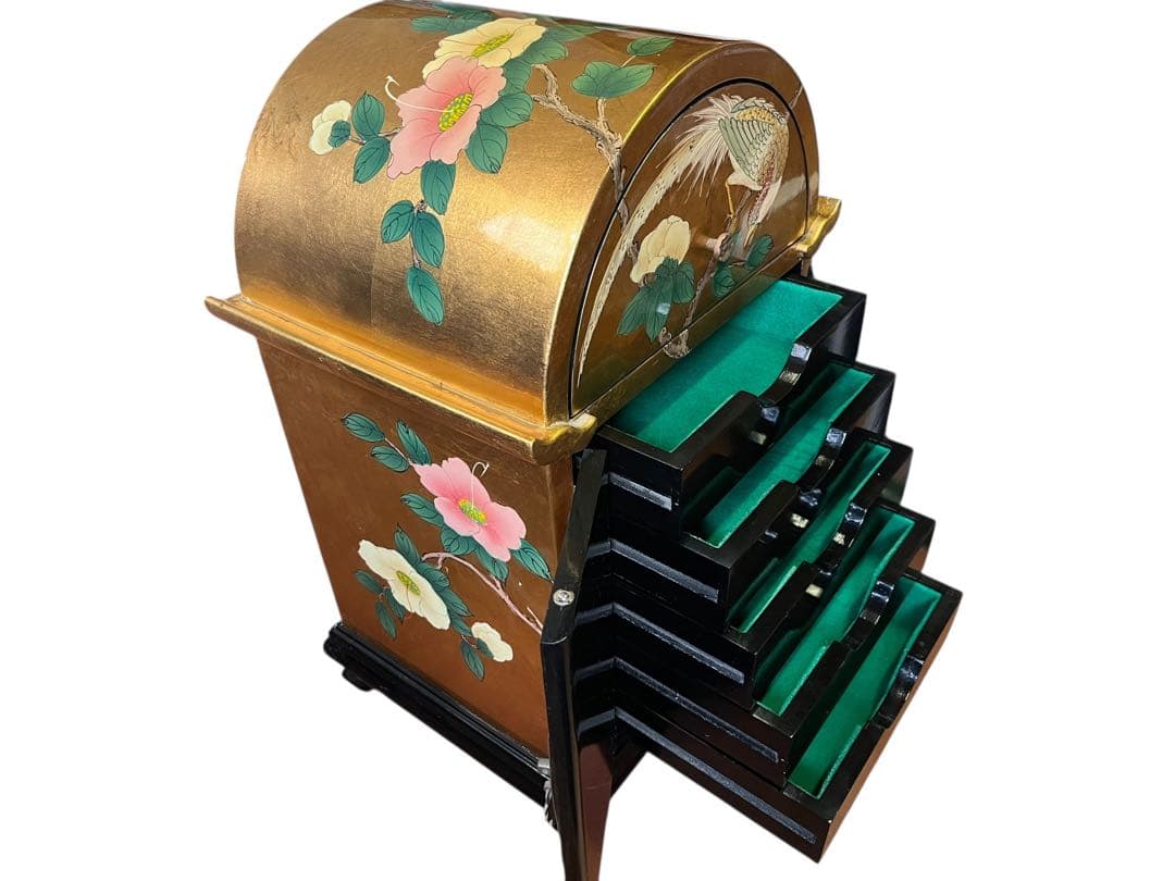 鏡台 化粧台 小物入 6段 引出収納 収納棚 木工芸 レトロ アンティーク 中国