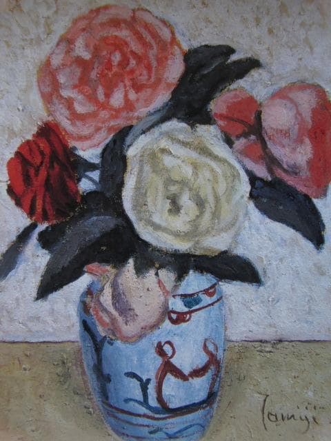 北川民次、「薔薇」、希少な額装用画集より、新品高級額装付