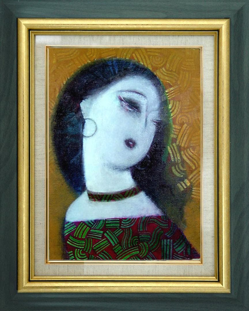 絵画 インテリア絵額付(銀) 油絵 F4-12023 女性像