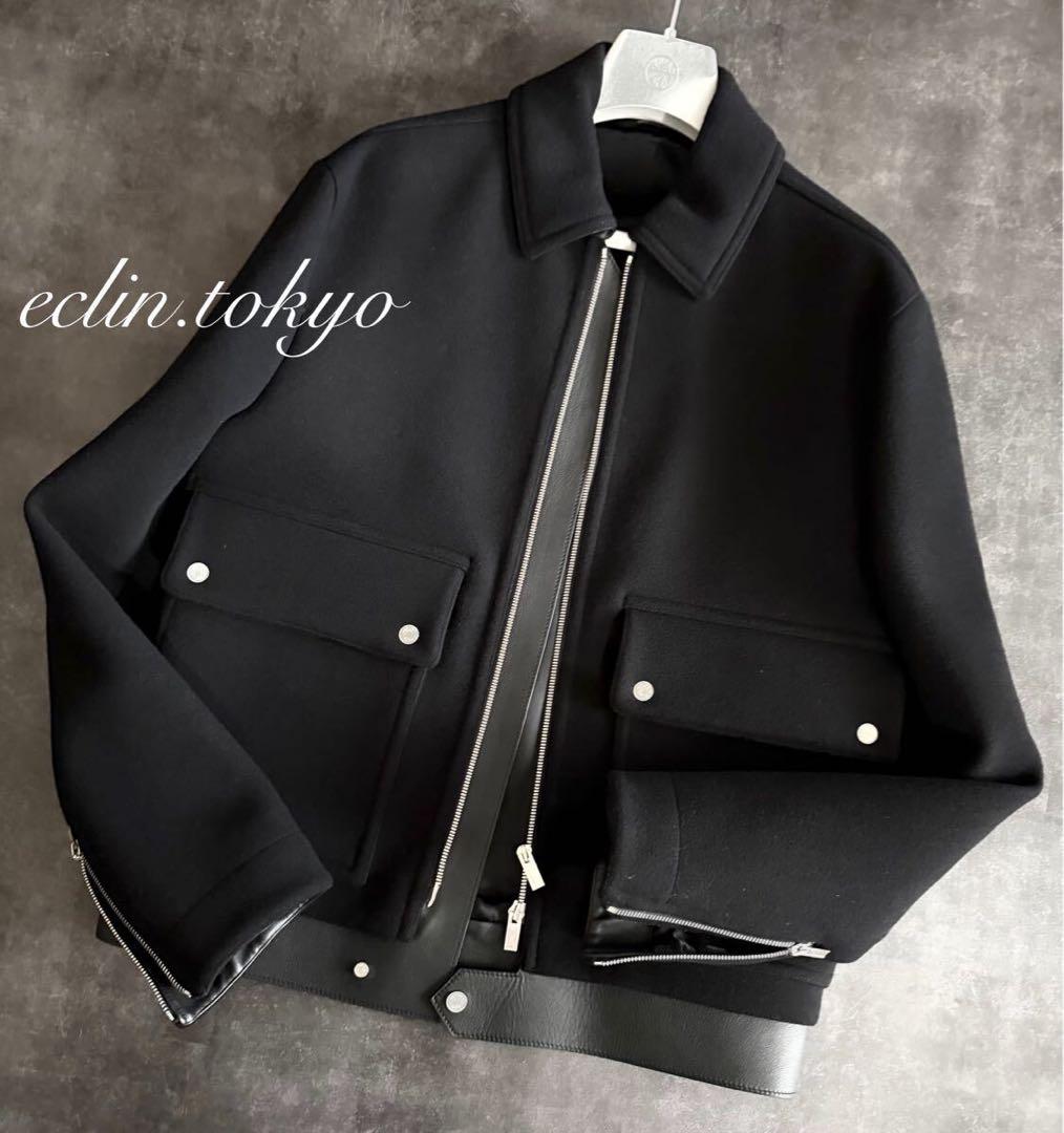 HERMES 《レザートリミング》ライダース ジャケット コート E4572