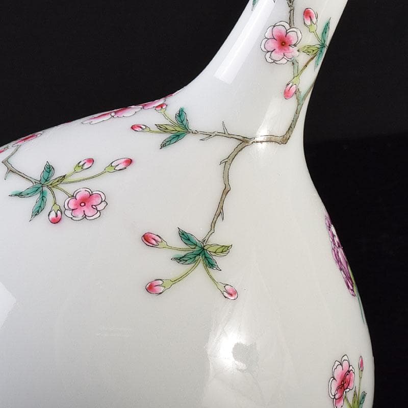 中国 大清乾隆年製 粉彩 牡丹文 長頸瓶 一輪挿 M