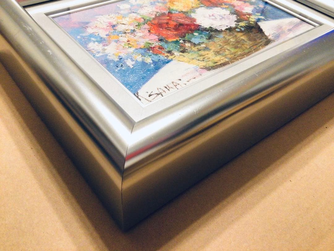 銀座中央画廊 酒井健吉 『盛花』真作保証 油彩画 SM号 日本美術家連盟 額装