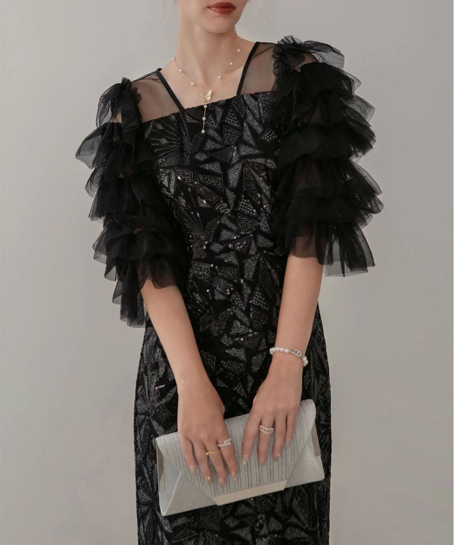 LEJA チュールフリルボレロフラワースパンコールIラインワンピース
