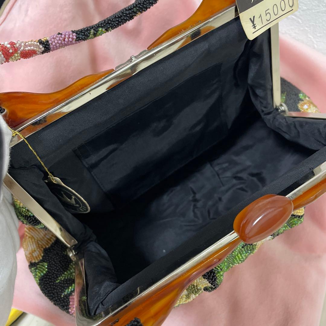 和装　ビーズバッグ　花柄　成人式　パーティ　ハンドバッグ　昭和　レトロ　未使用