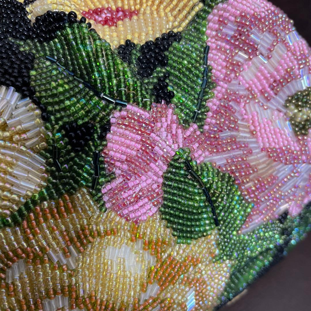 和装　ビーズバッグ　花柄　成人式　パーティ　ハンドバッグ　昭和　レトロ　未使用