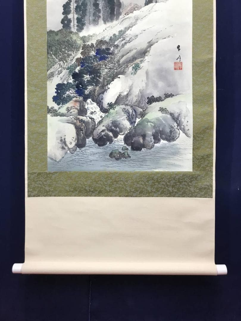 【真作】熊田青峰/山水図/掛軸/名家伝来/AC-320