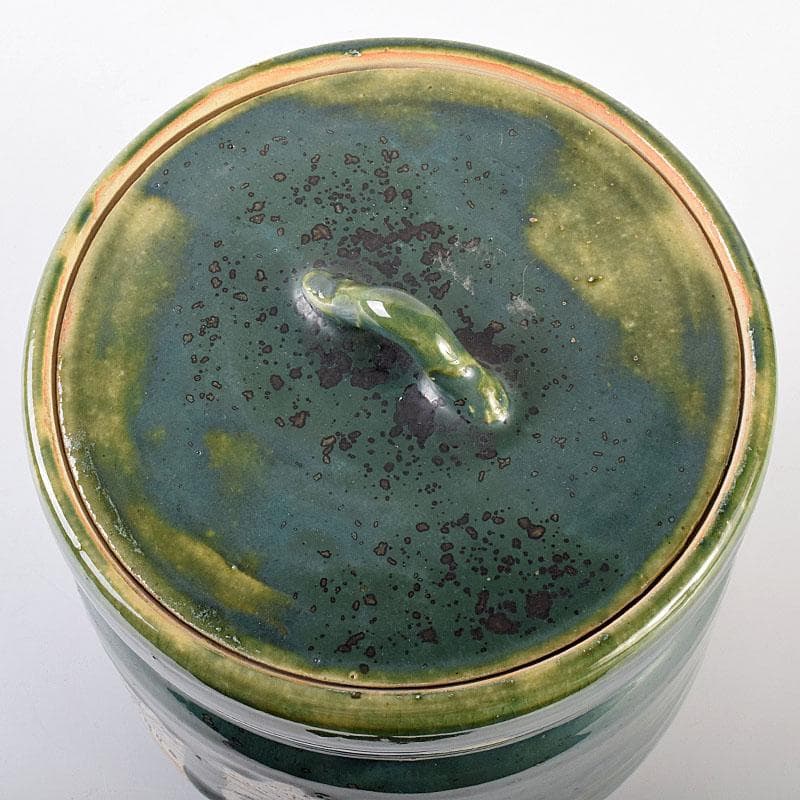 北大路魯山人作 織部焼 青織部 花文 水指 荒川豊蔵極め箱 M