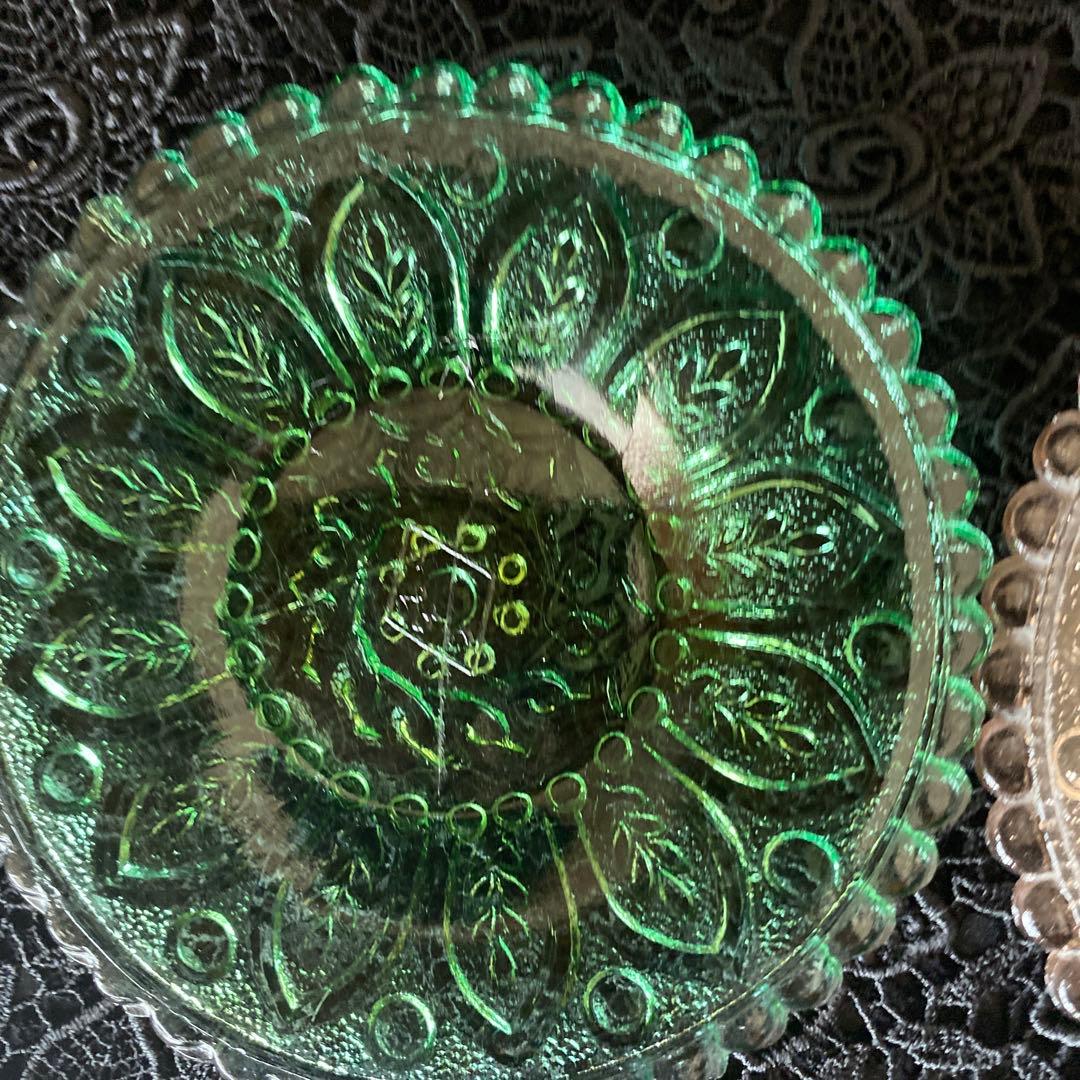 明治末期から大正初期 ミニプレスプレート ウランガラス 4枚セット