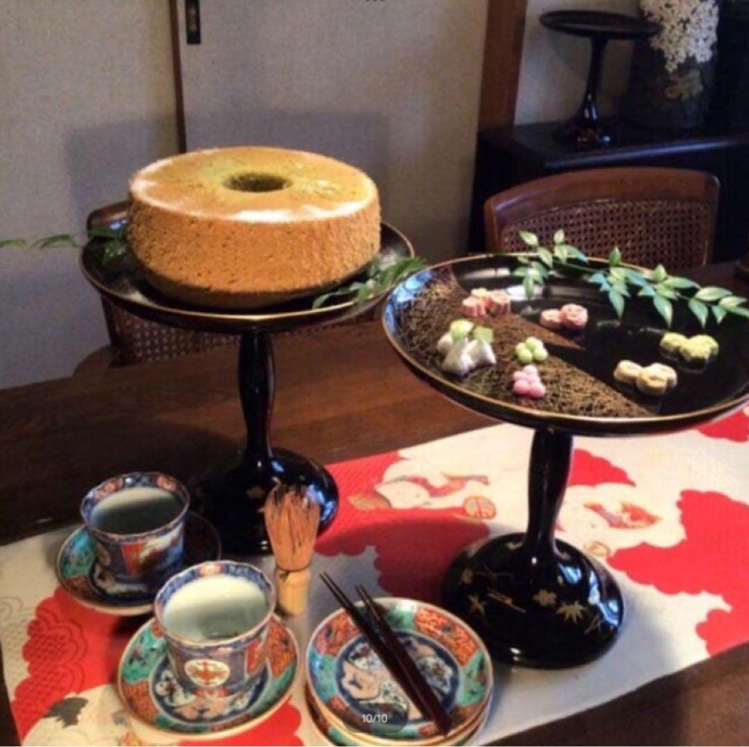 A1036 木製輪島塗　柳に鮎　金縁　蒔絵　高月　高杯　　1基（供箱付）