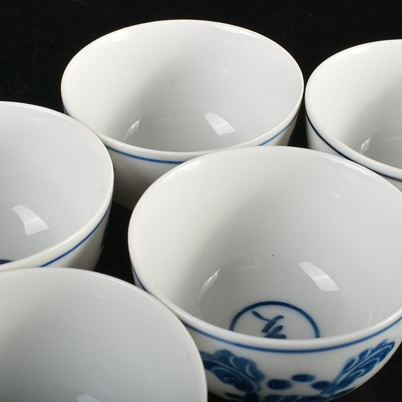 煎茶道具 賣茶好 染付 亥年白菜文 煎茶碗 5客 共箱