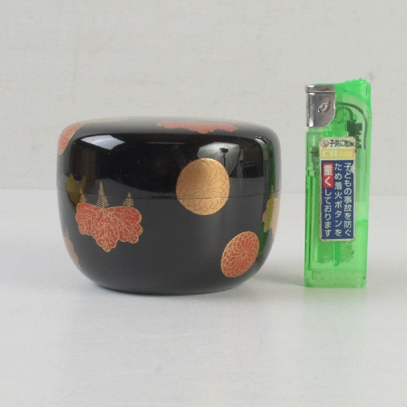 茶道具 漆芸家 難波仁斎作 高台寺蒔絵 平棗 共箱 V 9594