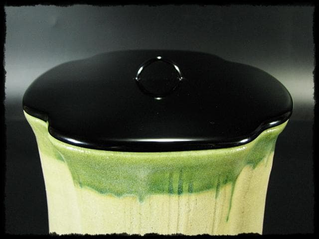 珍品！黄瀬戸織部 林 英仁 一重口 水指 茶道具 四方桟 共箱 上位