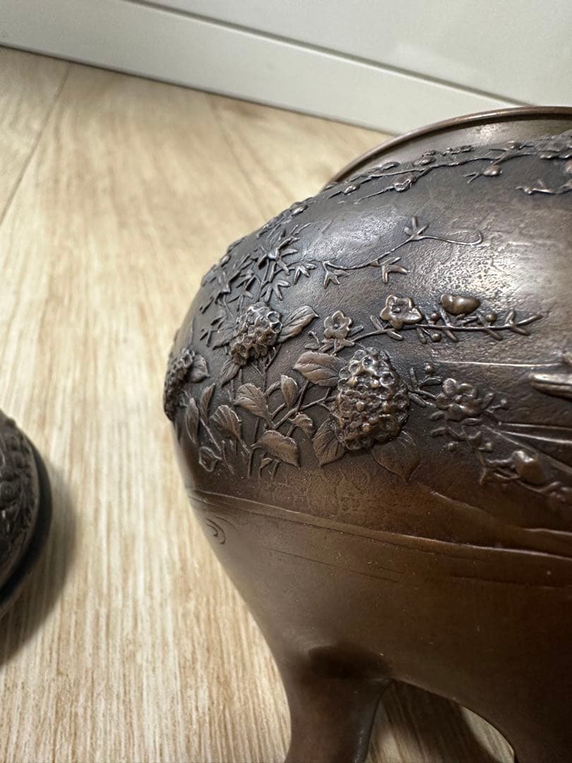 一点限り　高級　中古品　蝋型鋳銅 三つ足香炉 金工作家 村田宏作