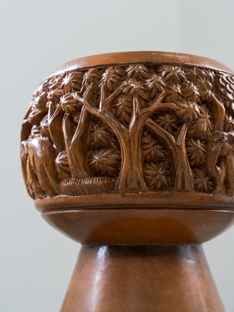 インド カシミール 木彫り スツール ヴィンテージ・アンティーク　民芸品