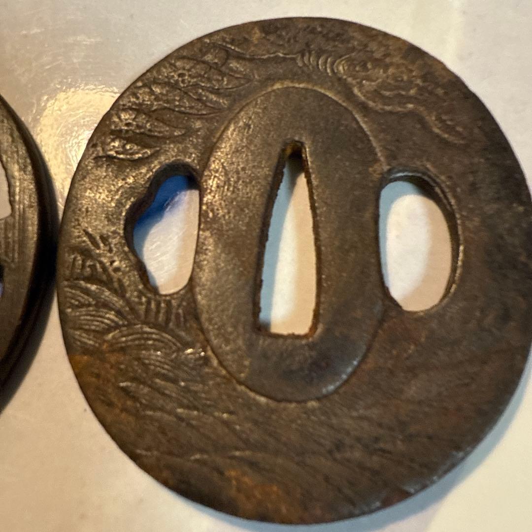 江戸時代　鍔 風景　空山海模様2個セット　「あき3」