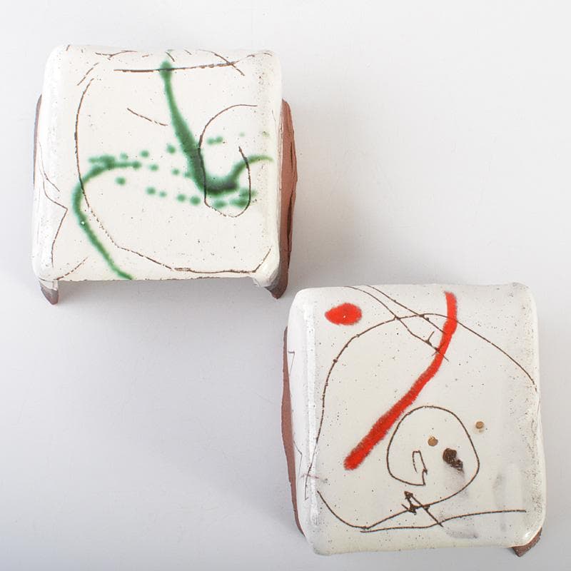 萬古焼　馬酔木窯　森正造　色絵　盃卓　一對　共箱　V　R7428