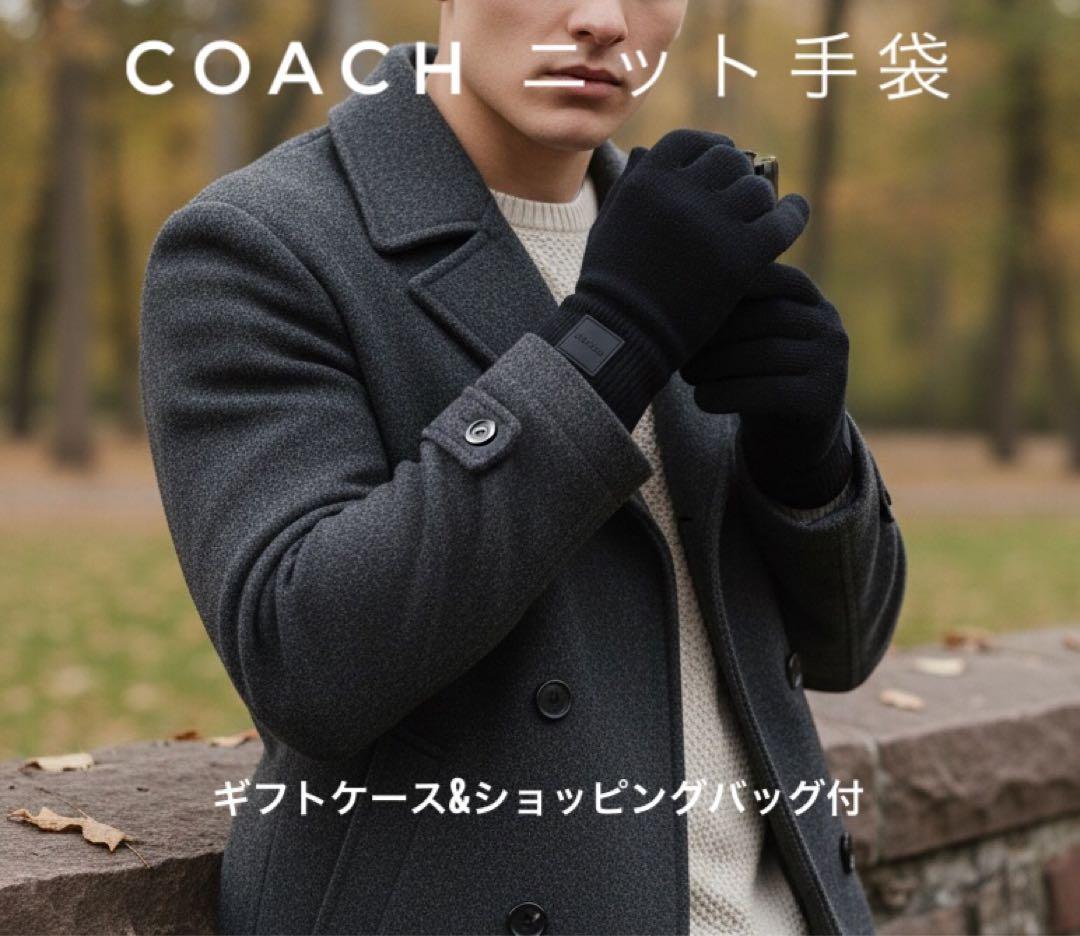 新品 ショッパー&ギフトボックス付 COACH ニット手袋 サイズL/XL