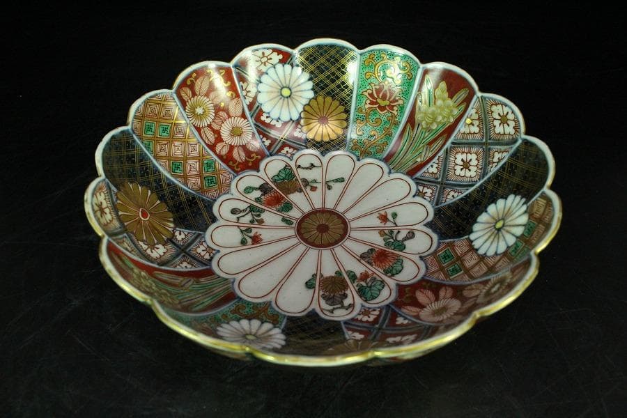 大聖寺 伊万里 菊碗 時代物(K-A867)