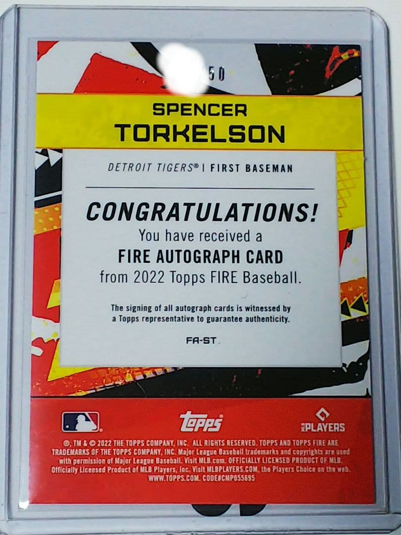 RC スペンサー・トーケルソン 直筆サイン 50シリ topps FIRE