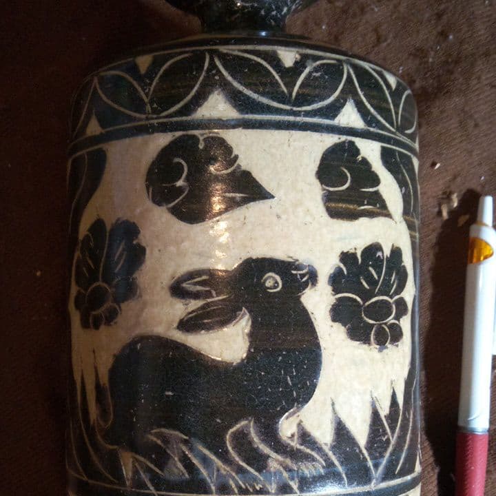 中国陶磁器 磁州窯 彫り絵 筒型壺 L108821901 - 工芸品オンライン ショップ