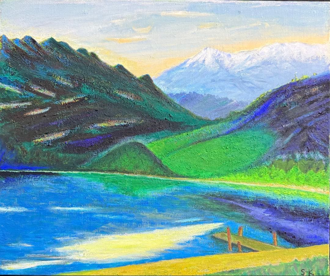 珍品　黒田清輝　【上信越 浅間】風景画 油彩画 武二識サイン入り　F8サイズ