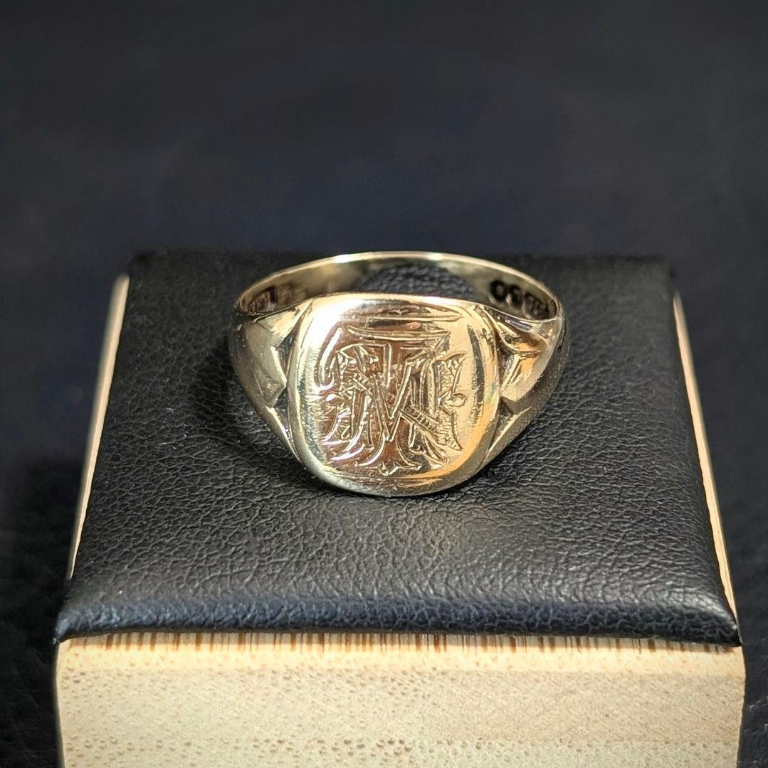 UK K9 モノグラム シグネット ゴールドリング 17号 ロンドン 1946