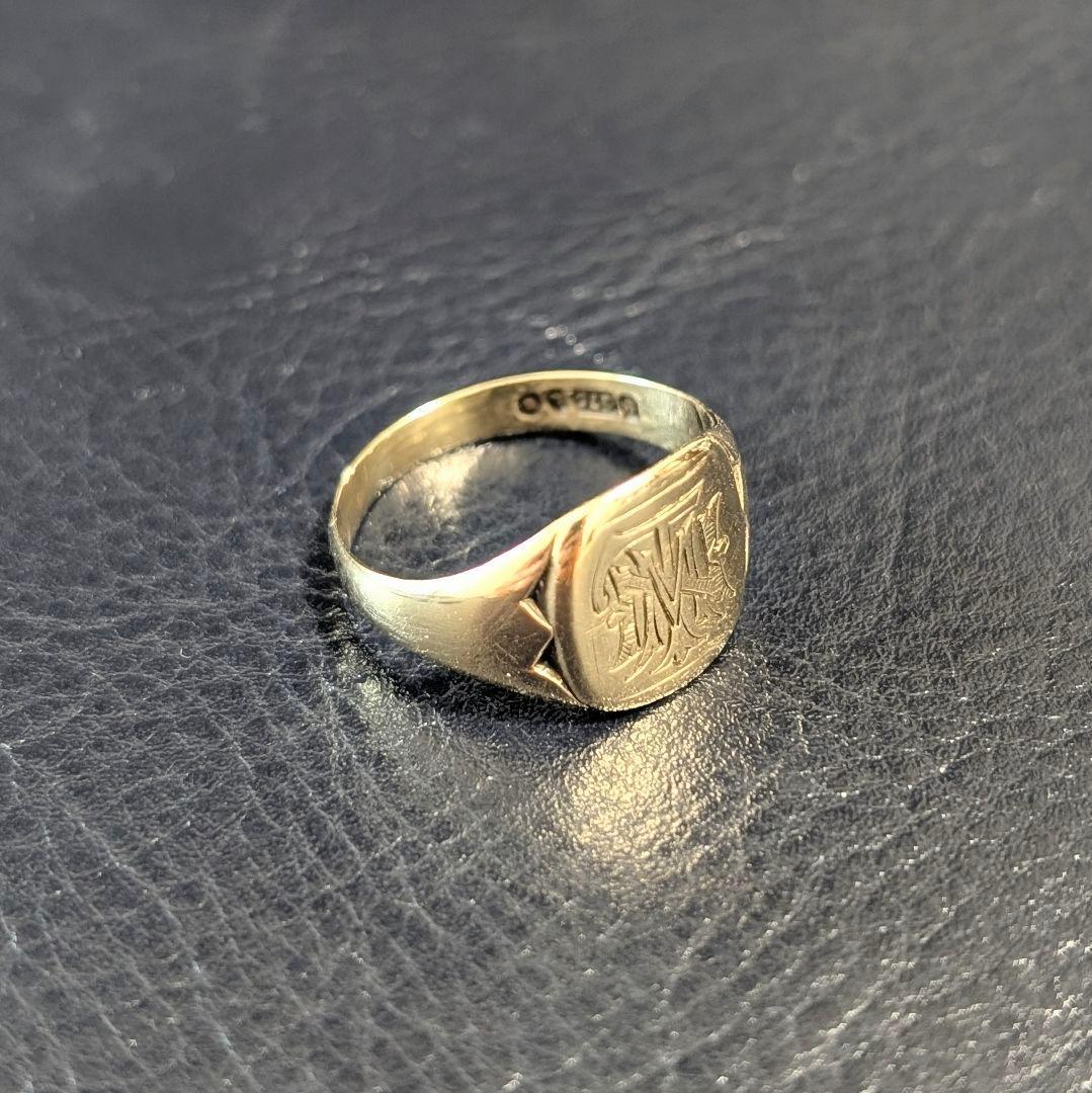 UK K9 モノグラム シグネット ゴールドリング 17号 ロンドン 1946