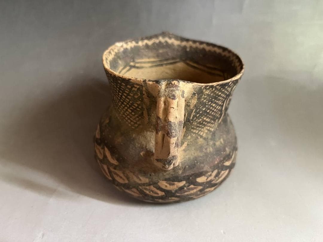 須恵器■土器 耳付き 口広 手持ち 土物 網目 古美術 時代物 骨董品■