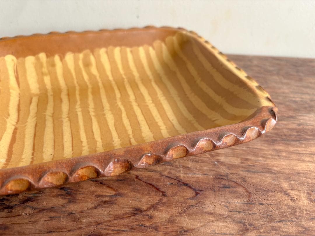 湯町窯 スリップウェア角皿 デッドストック 古民藝 未使用品