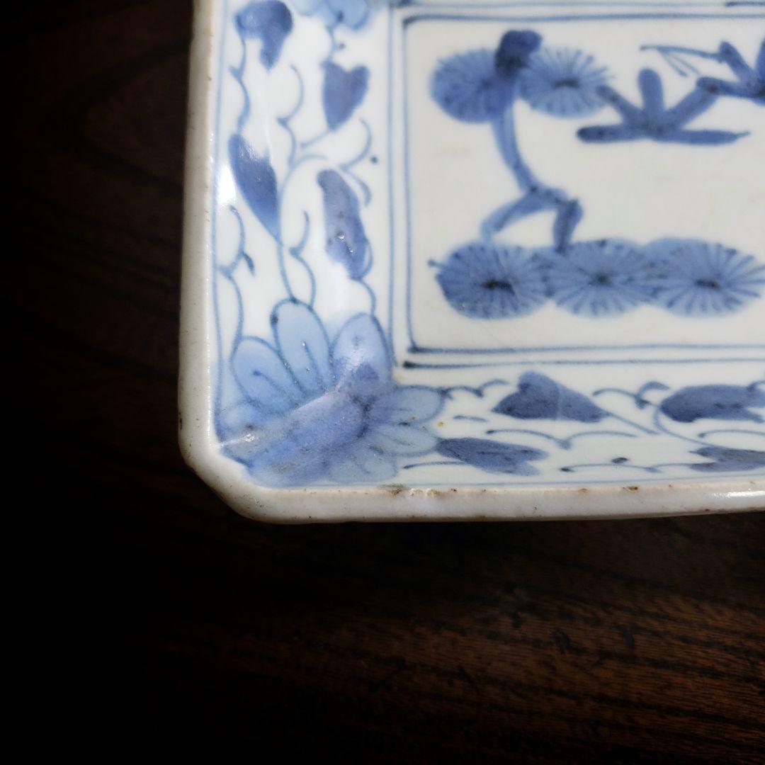 古伊万里 染付松竹梅図長皿 牡丹唐草 花唐草 鮎皿 江戸後期