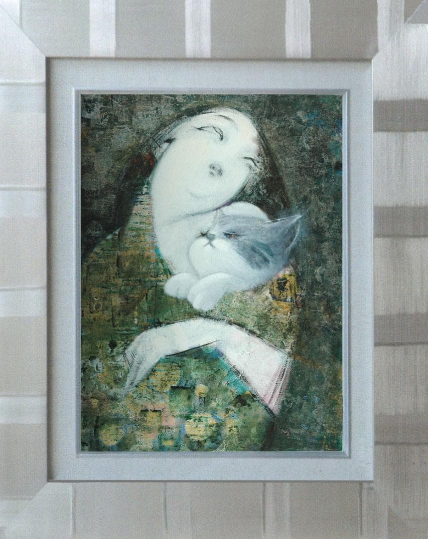 油絵 菅家令子 絵 絵画インテリア 額付(黒) F4-030719 祈り 母子像