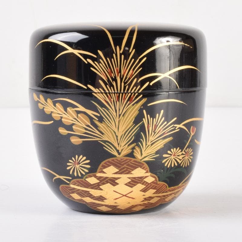 おんちゃん茶道具　大内塗　岡田忠亮作　金蒔絵花文　棗　共箱　V　7021