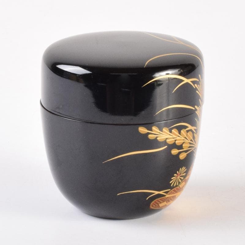 おんちゃん茶道具　大内塗　岡田忠亮作　金蒔絵花文　棗　共箱　V　7021