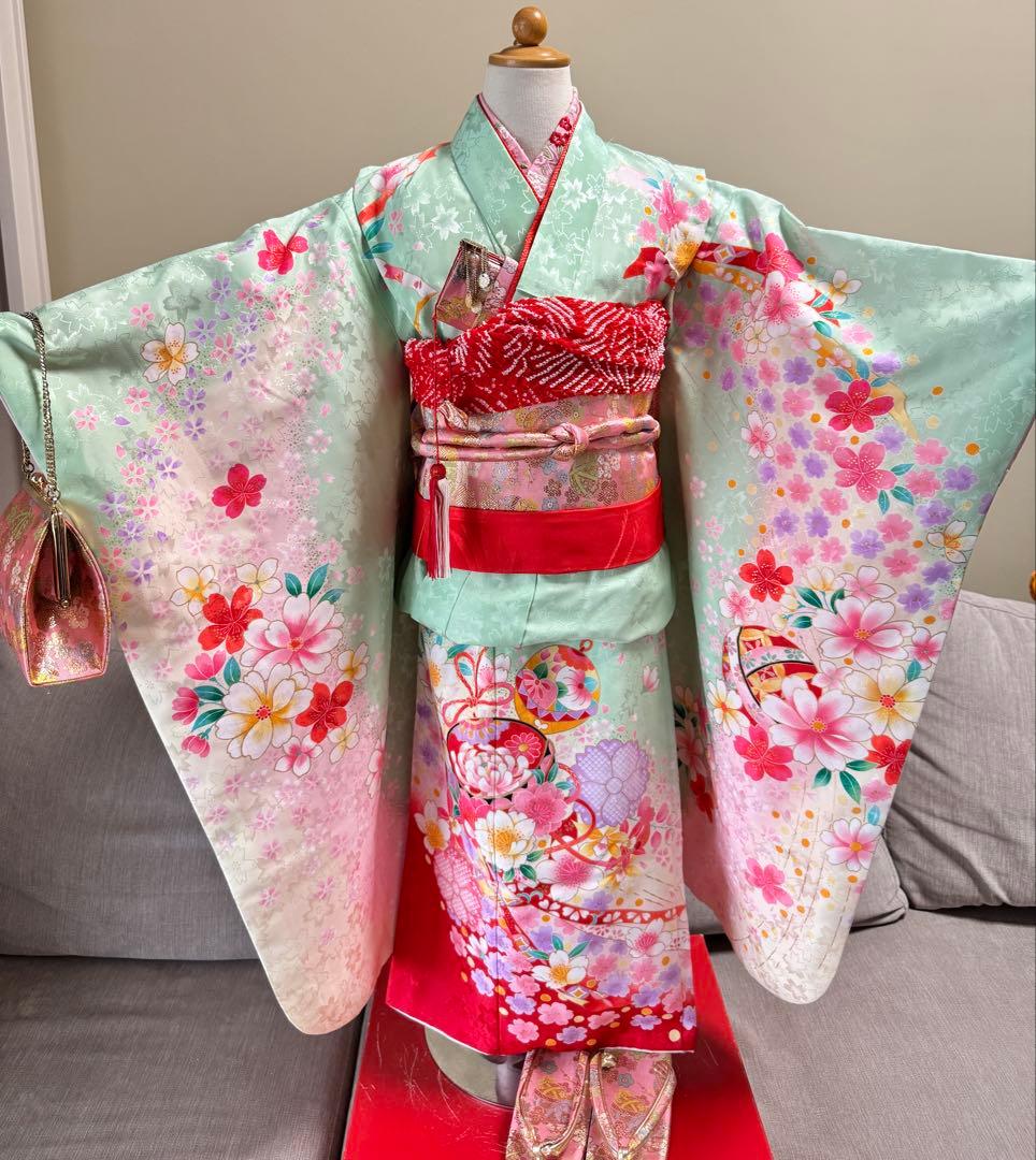 7歳七五三　セット　グリーン系着物