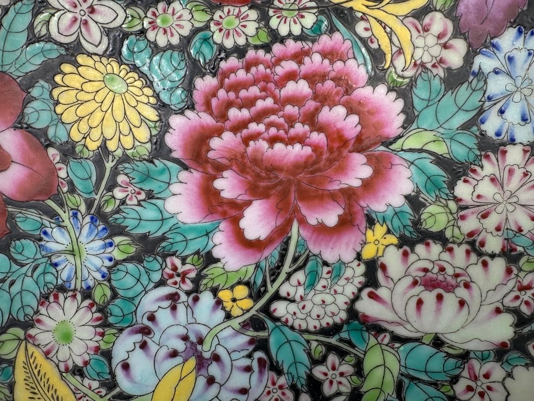 中国美術 景徳鎮製 粉彩百花不落地大盤 粉彩皿 時代